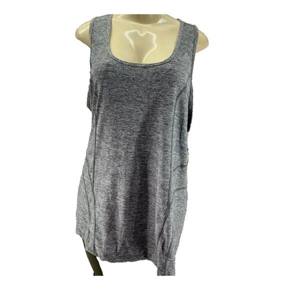 Reebok Plus 1X Logo Gray Heather Scoop Neckline Seam Detail Racerback Tank Top - Picture 2 of 6